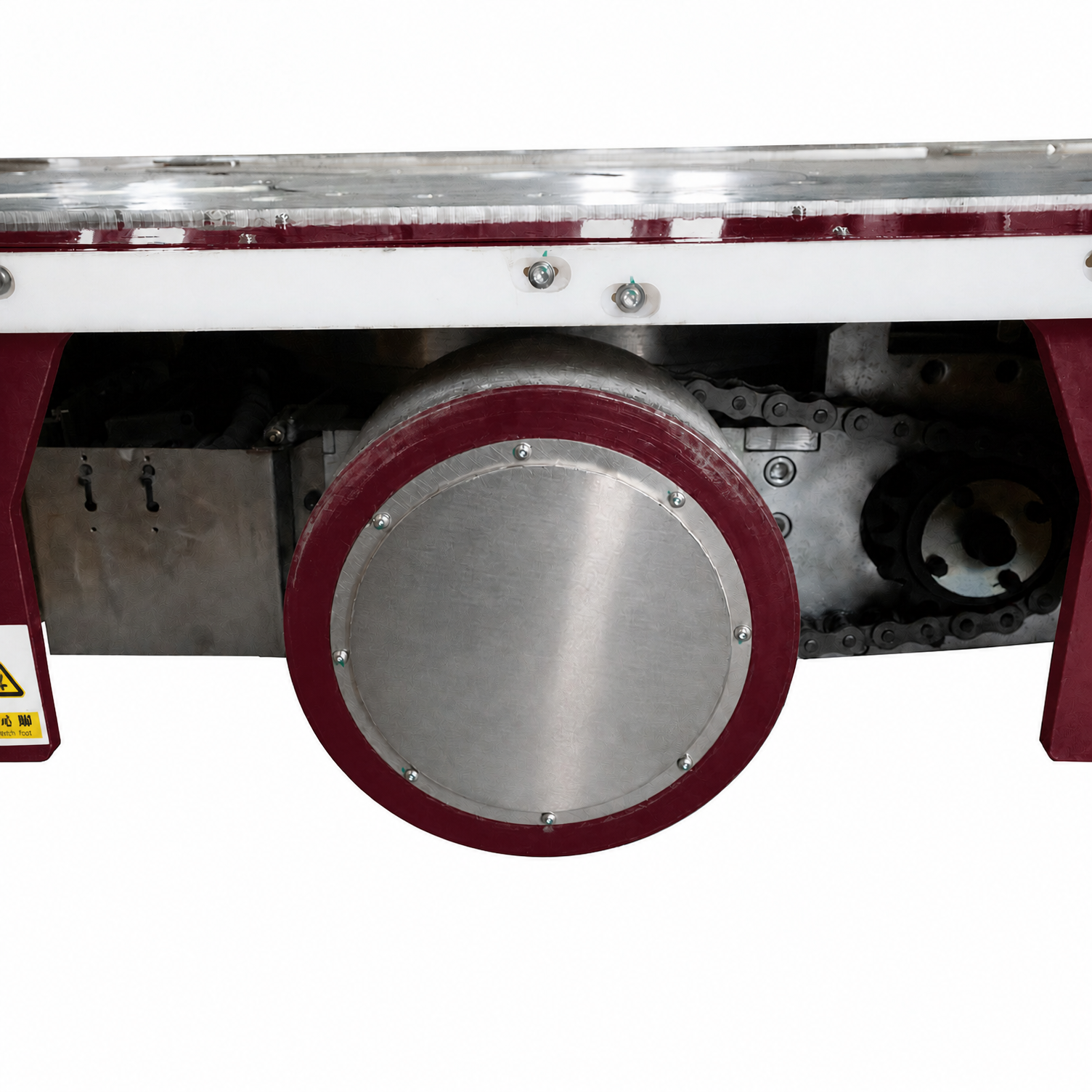 Semco Heavy Duty AGV drive wheel and chain drivetrain — polyurethane wheel detail